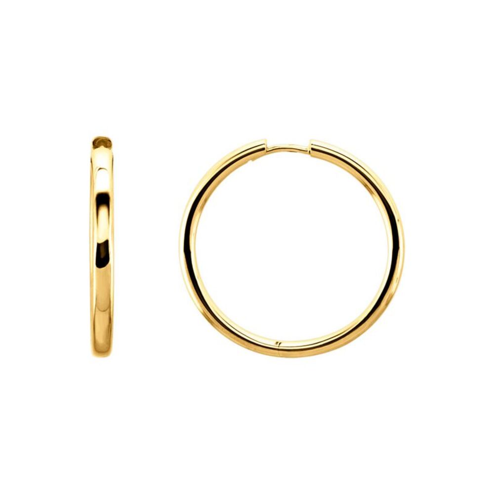 2.6mm Hinged Endless Round Hoop Earrings in 14k Yellow Gold, 29mm